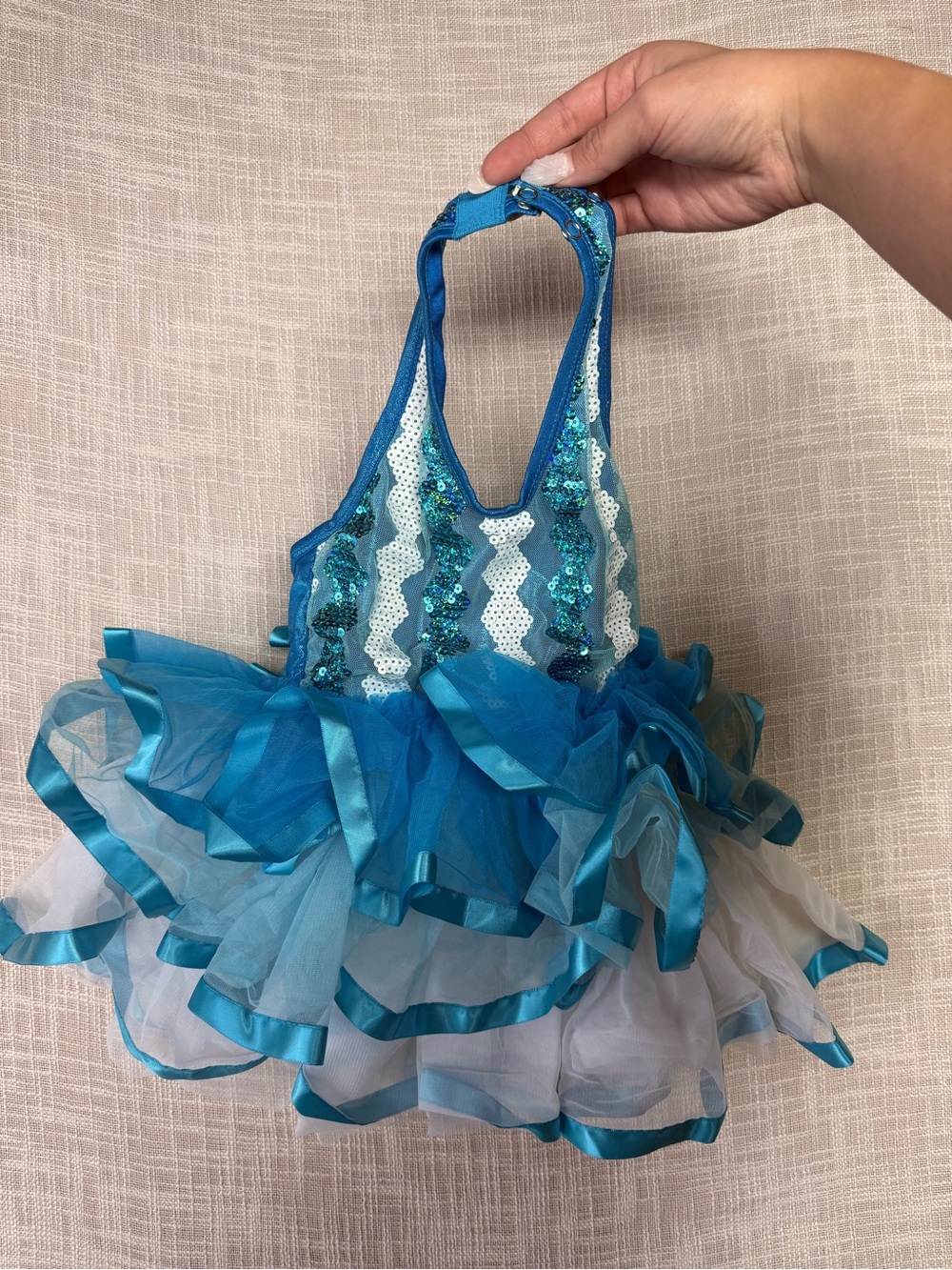 Weissman SC Blue Sequin Halter Dance Costume Tutu Dress